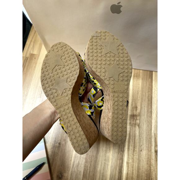 Jimmy Choo Platform Wedge Sandals Fabric Multicolor Pattern Size 37 - Picture 12 of 12